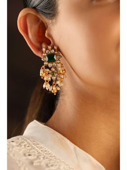Biba - Women Green Brass Gold Earrings