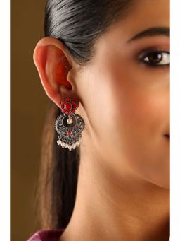 Biba - Women Red Brass Silver Earrings