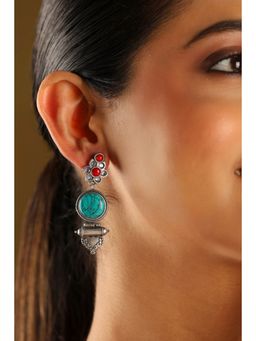 Biba - Women Turquoise Brass Silver Earrings