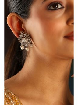 Biba - Women White Brass Gold Earrings