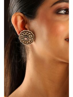 Biba - Women Pink Brass Gold Earrings