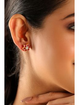 Biba - Women Pink Brass Gold Earrings