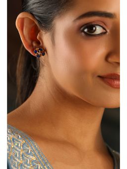 Biba - Women Blue Brass Gold Earrings