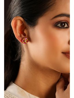 Biba - Women Pink Brass Gold Earrings