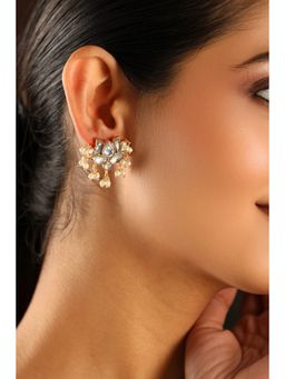 Biba - Women White Brass Gold Earrings