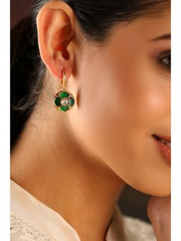 Biba - Women Green Brass Gold Earrings