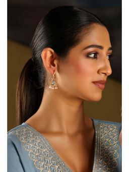 Biba - Women White Brass Gold Earrings