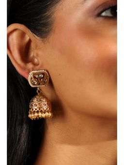 Biba - Women White Brass Gold Earrings