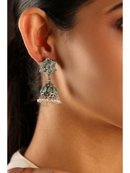 Biba - Women Green Brass Silver Earrings