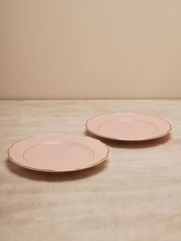 Pure Home + Living - Set of 2 Pink Porcelain Dessert Plates with Gold Rim