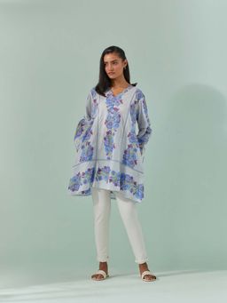 Naina Arunima - Cornflower Blues, Samod Bagh Printed V Neck Tunic