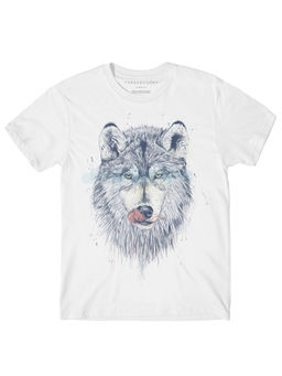 THREADCURRY - Hungry Wolf Blue Boys Graphic Printed T-Shirt - White