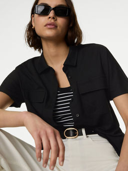 Marks & Spencer - Black Collared Button Through Shirt
