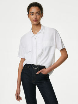 Marks & Spencer - White Collared Button Through Shirt