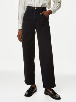Marks & Spencer - Black Cotton Rich Relaxed Straight Trouser