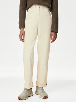 Marks & Spencer - Beige Cotton Rich Relaxed Straight Trouser