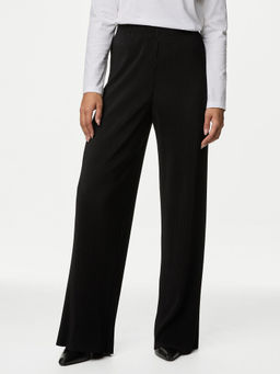 Marks & Spencer - Black Plisse Wide Leg Trouser