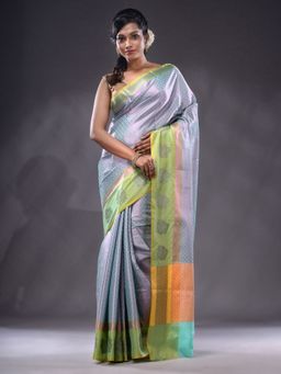 CHARUKRITI - Sea Green Handwoven Brocade Silk Saree With Unstitched Blouse