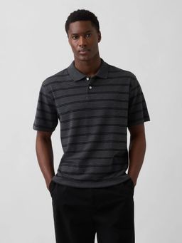 GAP - Mens Stripes Relaxed Fit Polo Neck T-shirt - Grey