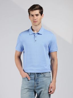Calvin Klein - Self Design Regular Fit Cotton Polo T-shirt - Blue
