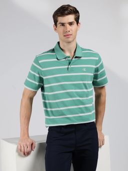 Calvin Klein - Striped Relaxed Fit Cotton Polo T-shirt - Green