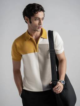 Cove and Lane - Colourblock Cotton Polo T-shirt - Dijon