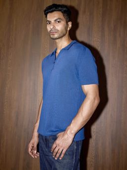 Cove and Lane - Rib Sleeve Cotton Zip Polo T-shirt - Cobalt Blue