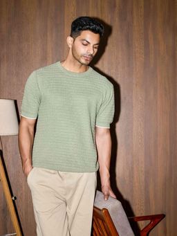 Cove and Lane - Textured Knit Oversized T-shirt - Pista Green
