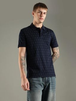 Tommy Hilfiger - Printed Regular Fit Cotton Polo T-shirt - Navy Blue