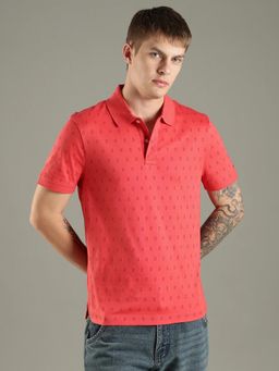 Tommy Hilfiger - Printed Regular Fit Cotton Polo T-shirt - Red