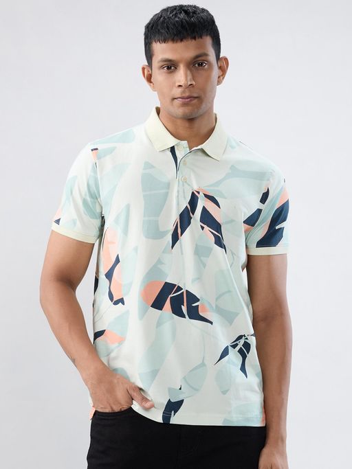 Spykar Green Abstract Regular Fit T-shirt