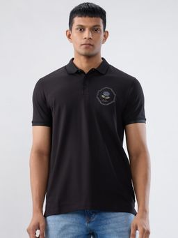 Spykar - Black Embroidered Regular Fit T-shirt