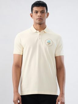 Spykar - Cream Embroidered Regular Fit Polo T-shirt