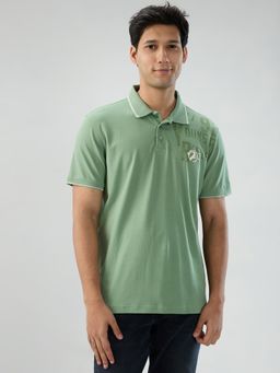 Spykar - Green Typography Regular Fit Polo T-shirt