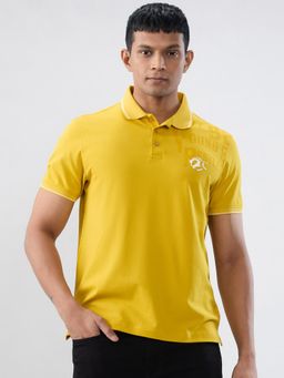 Spykar - Yellow Typography Regular Fit Polo T-shirt