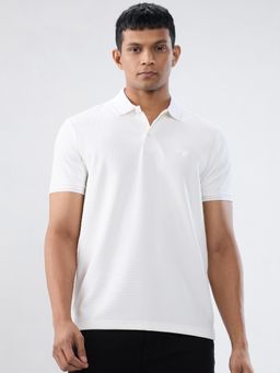 Spykar - White Self Design Regular Fit T-shirt