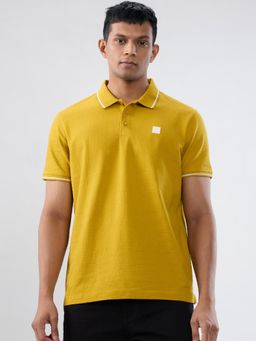 Spykar - Yellow Self Design Regular Fit T-shirt