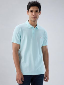 Spykar - Blue Textured Regular Fit Polo T-shirt