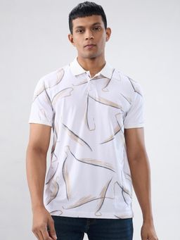 Spykar - White Printed Regular Fit Polo T-shirt