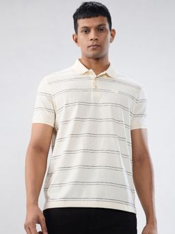 Spykar - Cream Stripe Regular Fit Polo T-shirt