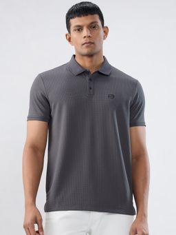 Spykar - Grey Self Design Regular Fit Polo T-shirt