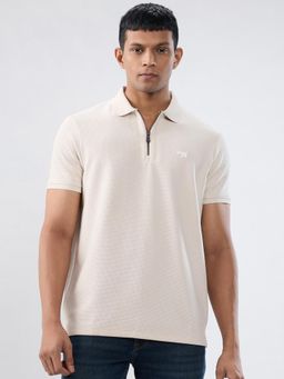 Spykar - Beige Self Design Regular Fit T-shirt