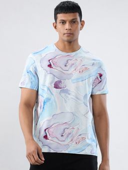 Spykar - Blue Abstract Regular Fit T-shirt