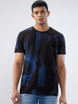 Spykar - Black Abstract Regular Fit T-shirt