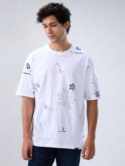 Spykar - White Floral Relaxed Fit T-shirt