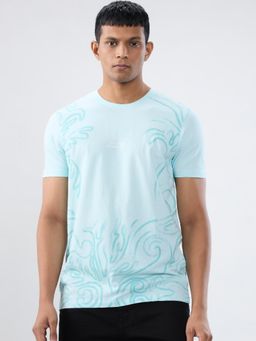 Spykar - Blue Abstract Regular Fit T-shirt