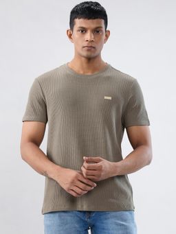 Spykar - Olive Self Design Regular Fit T-shirt