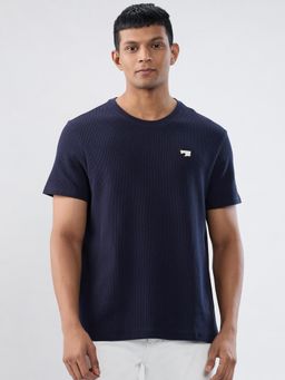 Spykar - Blue Self Design Regular Fit T-shirt