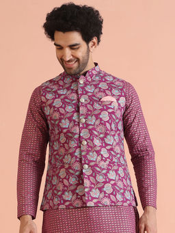 KISAH - Men Pink Printed Nehru Jacket