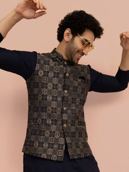 KISAH - Men Blue Printed Nehru Jacket
